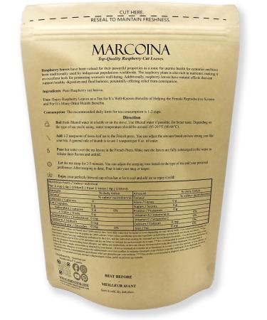 Marcoina Raspberry Leaves Herbal Tea - Caffeine-Free Cut Leaf 227g(8oz) Origin from Bulgaria Premium Quality in Resealable Bag Kosher Vegetarian Vegan Non-GMO RASPBERRY Leaves Cut 227g(8oz) - Buy Online on GoSupps.com