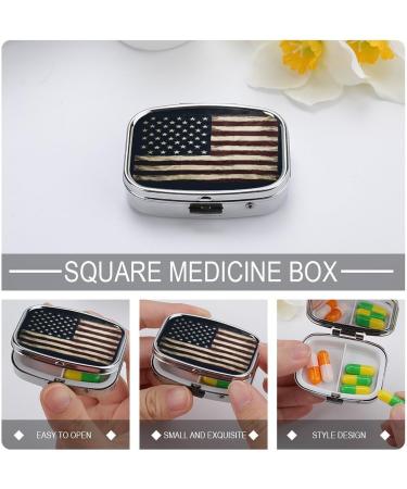 American Flag Print Pill Box - 2 Compartment Portable Organizer | Metal Pill Case for Pocket & Purse - Buy Online on GoSupps.com