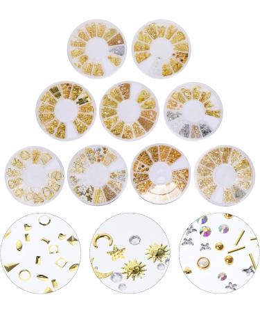 FRCOLOR Nail Art Accessories Nail Stickers 9 Boxes Nail Nail art Studs nail Rivets Studs gold nail studs Art Rivet 3D Nail Art Stickers Nail Accessories 6.8X6.8X0.8CM Gold Silver White - Buy Online on GoSupps.com