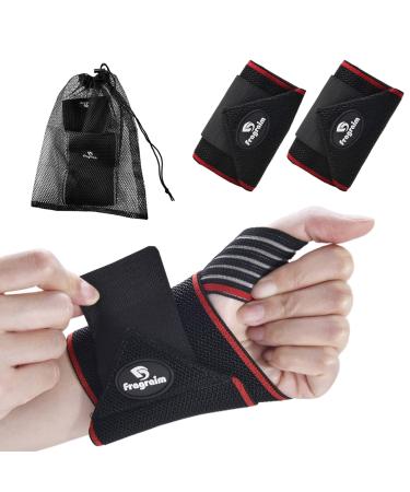 Wrist Wraps with Thumb Support 2 Pack Wrist Brace for Weightlifting Gymnastics Bodybuilding Cross Training Wrist Support for Men Women and Kids - Includes Free Mesh Carry Bag red