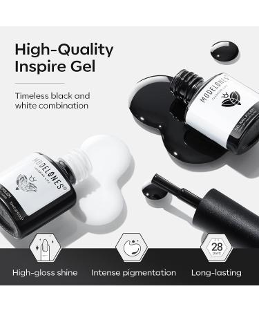 Modelones Black and White Gel Nail Polish Kit - 2 Colors 10ml Set with Base & Top Coat for High Gloss Finish | Nail Art Manicure Design - Buy Online on GoSupps.com