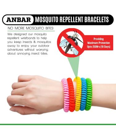 Anbar Mosquito Repellent Bracelets Bands for Adults and Kids 14 Pack All-Natural Deet-Free Non-Toxic Protection Stretchy Waterproof Anti-Mosquito Wristbands for Hiking and Camping - Buy Online on GoSupps.com