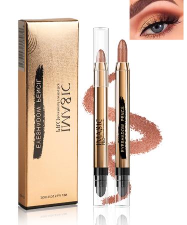 Cream Eyeshadow Stick-1Pcs Glitter Shimmer Metallic Reddish Cream Eye shadow Stick with Brush Rotatable Eye Brightener Pencil Crayon Long Lasting Waterproof for Smoky Metallic Eye Makeup-11# 11# Reddish