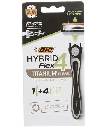 BIC Hybrid Flex 4 Titanium Men's Disposable Razors - Smooth & Close Shave - 4 Cartridges + 1 Handle - Buy Online on GoSupps.com