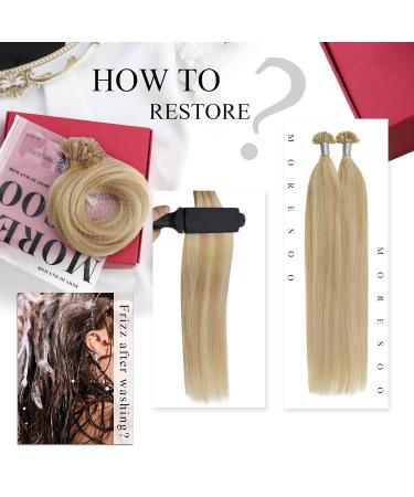 Moresoo U-Tip Real Hair Extensions 40cm #P14/613 - Strawberry Blonde & Platinum Blonde Bonding Extensions 50g Pack - Buy Online on GoSupps.com