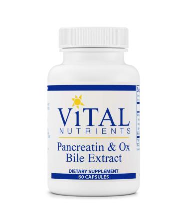 Vital Nutrients - Pancreatin and Ox Bile Extract - Natural Digestive Enzyme Supplement Suitable for Men and Women - Helps Break Down Protein Fat and Carbs - 60 Capsules per Bottle