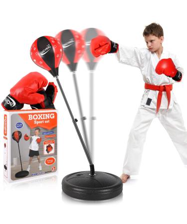 Punching Bag for Kids Include Boxing Gloves & Stand Height Adjustable Kids Boxing Bag for Boys and Girls Aged 3 4 5 6 7 8 9 10 Years Old Black-red