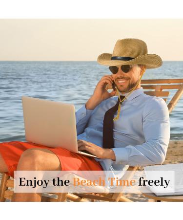 Men's Wide Brim Straw Sun Hat UPF50+ for Beach Summer - Khaki - Buy Online on GoSupps.com