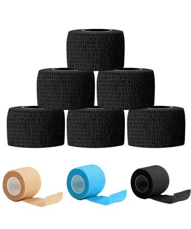 GNCLOUD 6pcs Cohesive Bandages Black 2.5cm x 4.5m Bandage Wrap Ankle Wrap Cohesive Tape Flexible Elastic Sports Tape Breathable Cohesive Strapping Tape for Sports First Aid Black-2.5cmx4.5m