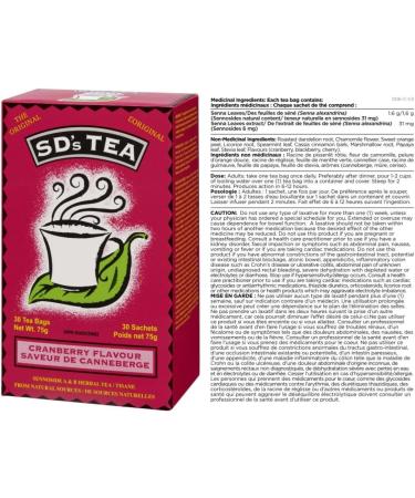 Platinum Naturals SD's Tea - Cranberry Flavour 30 Bags - Herbal Blend Soothe Digestive System Organic Herbal Tea for Digestive Comfort & Gentle Constipation Relief Cranberry Tea - Buy Online on GoSupps.com