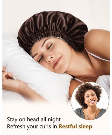 Shop Mikimini Satin Hood 2-Pack for Men & Women - Turnable Double-Layer Silk Sleep Hood for Curly Hair & Braids - Adjustable XL (Chocolate/Silver) - Buy Online on GoSupps.com