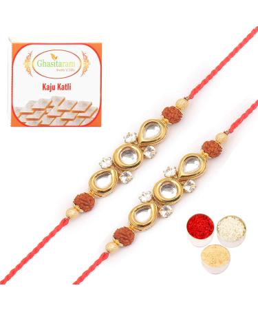 Ghasitaram Gifts Rakhi for Brother Rakhis Online - Set of 2 - HD8802 Fancy Thread Rakhi with 400 GMS of Kaju katli Set of 2 Rakhis with 400 gms of Kaju katli