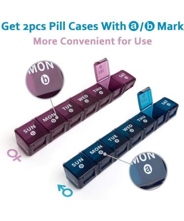 2-Pack 7 Day Large Pill Organizer for Travel - Jumbo Pill Boxes with Big Compartments - XL Medication Dispenser for Fish Oils & Vitamins - Blue-purple - Buy Online on GoSupps.com