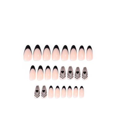 Sethexy Valentine Mandel False Nails - 24Pcs Pink Acrylic Art Press On Nails with Black Heart Design for Women & Girls - Perfect Love Heart Nails for a Romantic Look - Buy Online on GoSupps.com