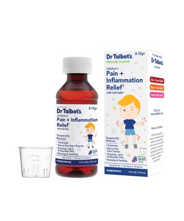 Dr. Talbot's Pain + Inflammation Relief Liquid Medicine for Children, Includes Dosage Cup, Grape Juice Flavor, 4 Fl Oz (Packaging May Vary) 4 Fl Oz (Pack of 1) Children's Pain + Inflammation