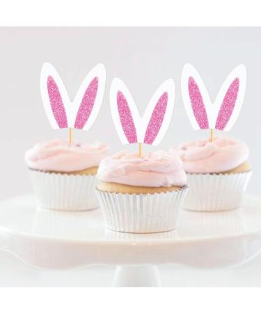 Ercadio 24 Pack Easter Bunny Pink Ears Cupcake Toppers Pink White Bunny Ears Cupcake Picks Easter Rabbit Ears Cupcake Toppers for Easter Day Theme Baby Shower Birthday Party Decor Supplies Pink-3 - Buy Online on GoSupps.com