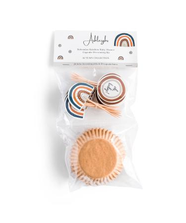 Ashleigh's Boho Rainbow Baby Shower Cupcake Topper Set: 24 Bohemian Rainbow Cupcake Picks & 50 Cupcake Liners Gender Neutral Blues and Browns