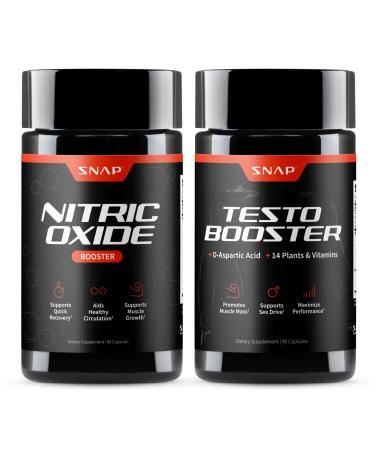Snap Supplements Nitric Oxide Booster + Testo Booster Supplement Bundle for Men 90 Vegetarian Capsules Each