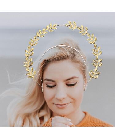 Elegant Golden Leaf Design Bridal Headband Tiara Crown Hair Hoop for Weddings - Buy Online on GoSupps.com