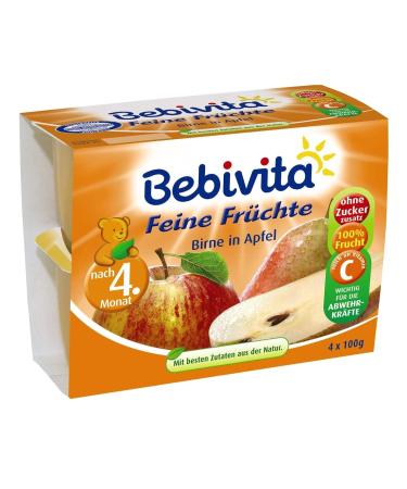 Bebivita Pear and Apple Puree - Pack of 6 (6 x 4 x 100g) - Imported Baby Food for International Shipping - Buy Online on GoSupps.com