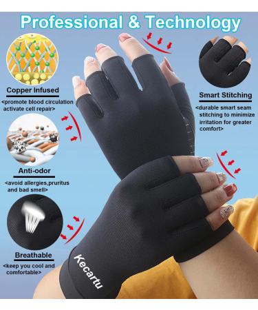 2 Pairs Copper Arthritis Compression Gloves for Men and Women - Fingerless Relief for Carpal Tunnel, Hand Pain, RSI - Support for Work, Driving, Typing - Medium Black - Buy Online on GoSupps.com