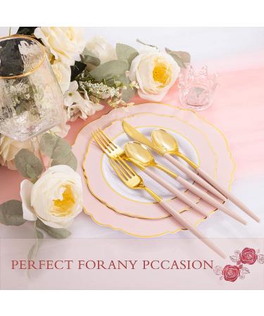 90 Piece Gold Plastic Silverware Set with Pink Handles - Perfect for Parties and Weddings - Buy Online on GoSupps.com