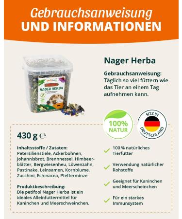 Petifool Rodent Herba 430g - All-Natural Sole Feed for Rabbits & Guinea Pigs - No Artificial Additives - Species-Appropriate Rodent Food - Buy Online on GoSupps.com