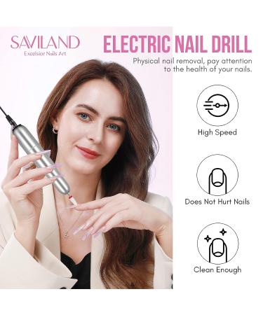 Saviland Portable Electric Nail Drill Machine - 20000 RPM USB Nail File Kit for Manicure Home Salon Use - Includes 7 Nail Drill Bits and 51 Sanding Bands - Silvery - Buy Online on GoSupps.com