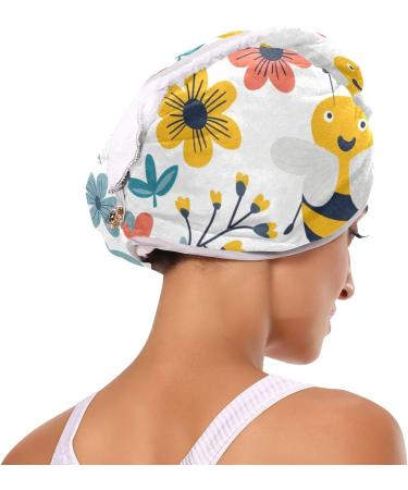 Lovely Bees Flowers Hair Towel 2 Pack - Super Absorbent Quick Dry Turbans for Women & Girls - Buy Online on GoSupps.com