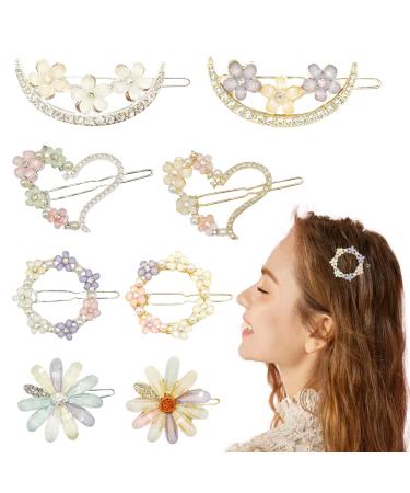 8 Pieces Vintage Flower Hair Pins Handmade Flower Hair Barrettes for Metal Gold Tone Hairpins Colorful Floral Design Hair Clips Women Girls Hair Accessories Jewelry Accessory 8pcs