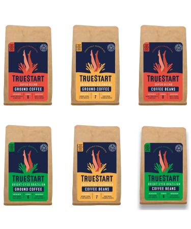 TrueStart Ground Coffee Beans Pick N Mix - Choose From 6 Flavours | Energising-Colombian-Ground Super-Blend-Ground Bright-Brazilian-Ground Energising-Beans - Pack of 4 X 200g 200 g (Pack of 4)