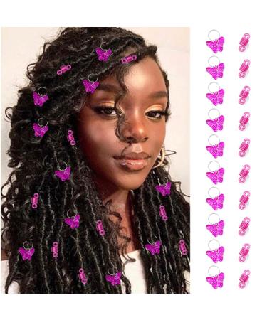 Formery Butterfly Hair Jewels for Braids Pink Butterflies Spiral Loc Jewelry for Hair African Coiling Dreadlock Accessories for Black Women(20PCS)