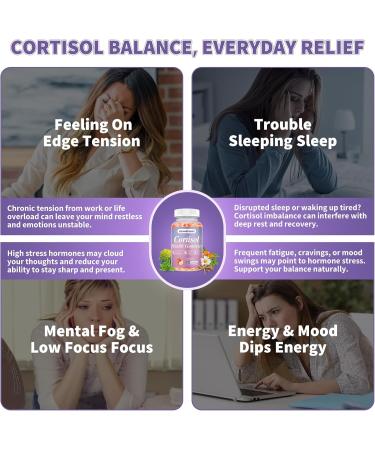 Cortisol Supplements for Women & Men - Cortisol Gummies with Magnesium Glycinate, Ashwagandha, L-Theanine, Vitamin B Complex for Relaxation, Sleep, Calm Mood & Focus - Vegan, Sugar Free Filled Gummies - Buy Online on GoSupps.com