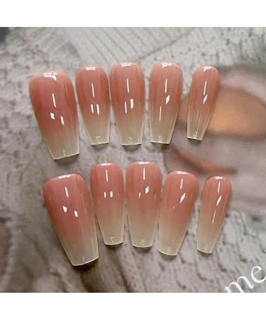 FEIlei 30Pcs Long Press on Nails Coffin French Fake Nails Tip Gradient Acrylic Nails Glossy False Nails for Women Girls - Buy Online on GoSupps.com