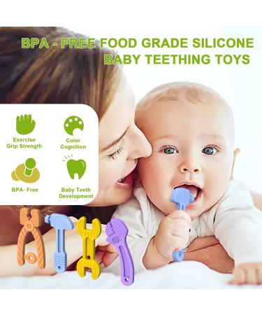 Zdolmy Teething Toys for Babies 0-6 Months 6-12 Months Baby Teething Toys Set BPA-Free Silicone Soft Textures Molar Teether Easy to Hold Easy to Clean and Freeze - 4 Packs A | Tools Set Style - Buy Online on GoSupps.com