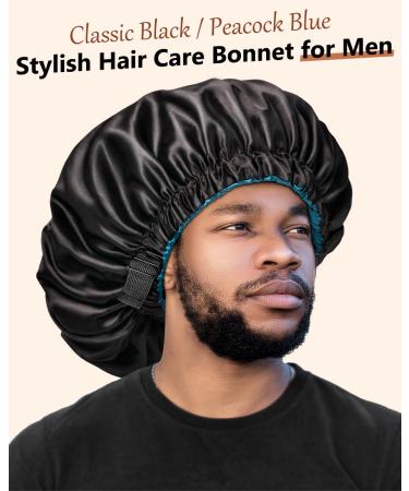 Shop Mikimini Satin Hood for Women & Men - Turnable Double-Layer Sleeping Hood for Braids | XL Black/Blue - Adjustable & Non-Slip - Buy Online on GoSupps.com