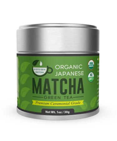 Kyoto Dew Matcha  Organic Premium Ceremonial Grade from Japan Matcha Green Tea Power  Radiation Free, Non Fillers, Zero Sugar  USDA & JAS Certified Organic 30g (1oz) Tin