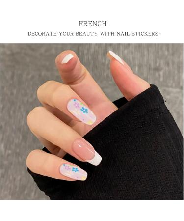 French Tip Flower Gel Nail Strips KALEFUL Semi Cured Gel Nail Stickers Nail Art Decoration Design Supplies Flower French Tip - Buy Online on GoSupps.com