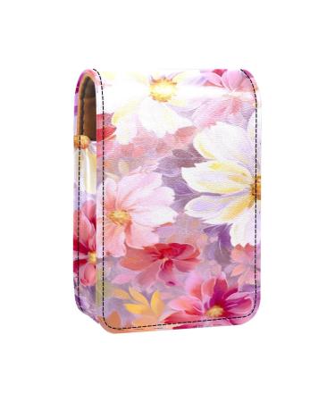 Travel Lipstick Organizer Case Lipstick Case Portable Makeup Bag With Mirror Floral White Pink Flowers A626v3jpiw