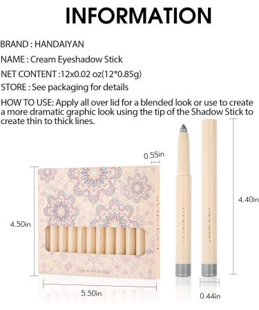 PICKX 12 Colors Cream Eyeshadow Stick Set Waterproof and color lasting eye shadow color-rich eyeshadow matte & pearlescent eyeshadow Fine-nib eyeshadow for detailed lines delicate and compact (A) - Buy Online on GoSupps.com
