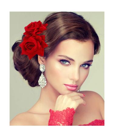 Iwobi Ladies Rose Flower Hair Clip - Elegant Bridal Hair Jewelry for Weddings Parties Halloween & Masquerades (Red) - Buy Online on GoSupps.com