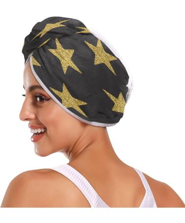 Golden Stars Dry Hair Cap Set 2 Piece Quick Drying Towel & Button Headband | Super Absorbent & Soft for Ultimate Comfort - Buy Online on GoSupps.com