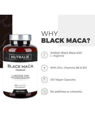 Black Maca Root Capsules 24000mg - High Strength Maca Complex for Women & Men - with L-Arginine, Zinc, Vitamins B6 & B12 - 120 Vegetarian Capsules by Nutralie - Buy Online on GoSupps.com