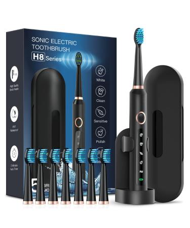 Sonic Electric Toothbrushes for Adults - Rechargeable Toothbrush with Travel Case Battery Powered Toothbrush Electric Tooth Brush Travel Toothbrush with 8 Duponts Heads Toothbrush Holder H8