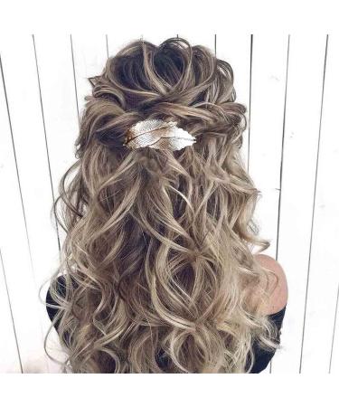 Inilbran Vintage Leaf Hair Clip Barrettes Gold Feather Hair Barrettes Metal Leaf Barrette Head Clips Leaf Hair Pin Clip Decorative Headwear French Hair Accessories for Women and Girls Headdress - Buy Online on GoSupps.com