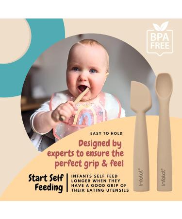 Infatot Silicone Baby Weaning Spoons Set - Perfectly Sized Cutlery for 4 Months+ - Baby Feeding Spoons for Infant Self Feeding - Plum - Buy Online on GoSupps.com