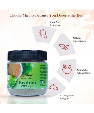 Mirintz 100% Natural Brahmi Powder | (100 gms) Pure Bacopa Monnieri Powder Herbal Supplement | Brahmi Powder for Hair Growth | Bacopa Powder Ayurvedic Support for Healthy Hair | Herbal Hair Mix - Buy Online on GoSupps.com
