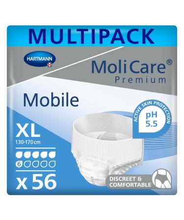 Molicare Premium Mobile disposable pants: discrete use in incontinence for women and men 6 drops sizeXL (130-170 cm hip circumference) 4x14 pieces 6 drops XL (56 pieces) 56 pieces