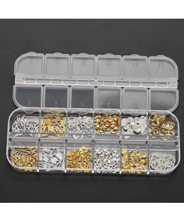 12 Grid Mixed Style Nail Art Decoration - Hollow Metal Shell Star Studs & Chain | DIY Nail Accessories - Buy Online on GoSupps.com