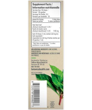 Botanica Holy Basil Liquid Herb Extract Tincture Increases Energy Reduces Stress & Anxiety Natural Herb Extract Remedy Non-GMO Vegan Gluten Free Antioxidant (50mL) - Buy Online on GoSupps.com
